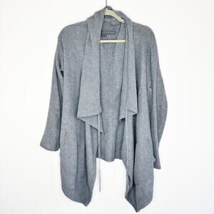 360 Cashmere Grey Draped Wrap Tie Front Moto Waterfall Cardigan Sweater Small